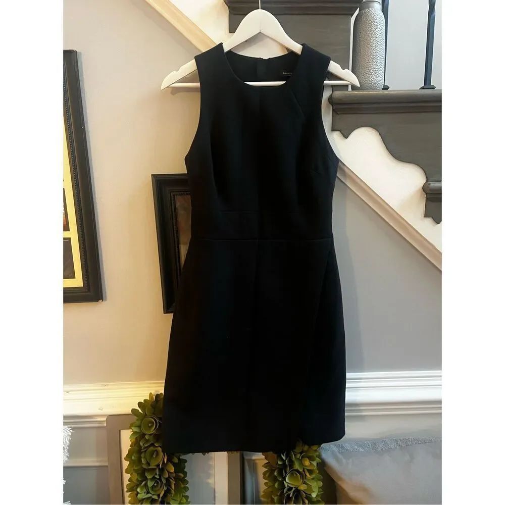 Banana Republic Black Fitted Faux Wrap Envelope Back Zipper Sleeveless Dress sz
